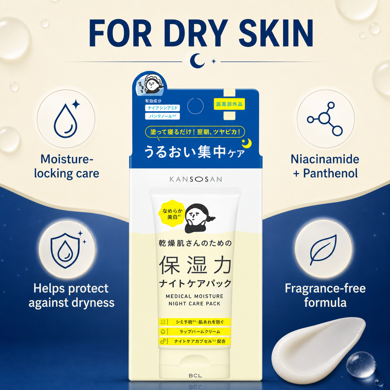 KANSOSAN night care pack benefits for dry skin