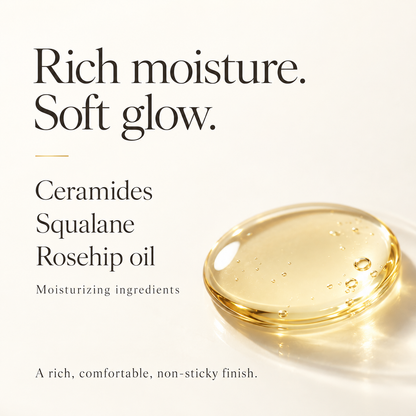 Ceramides, squalane and rosehip oil for moisture
