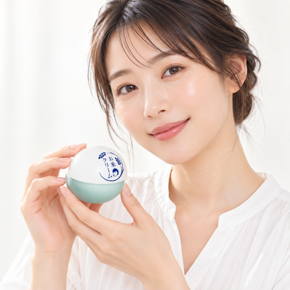 Japanese woman holding Keana Nadeshiko Rice Cream jar