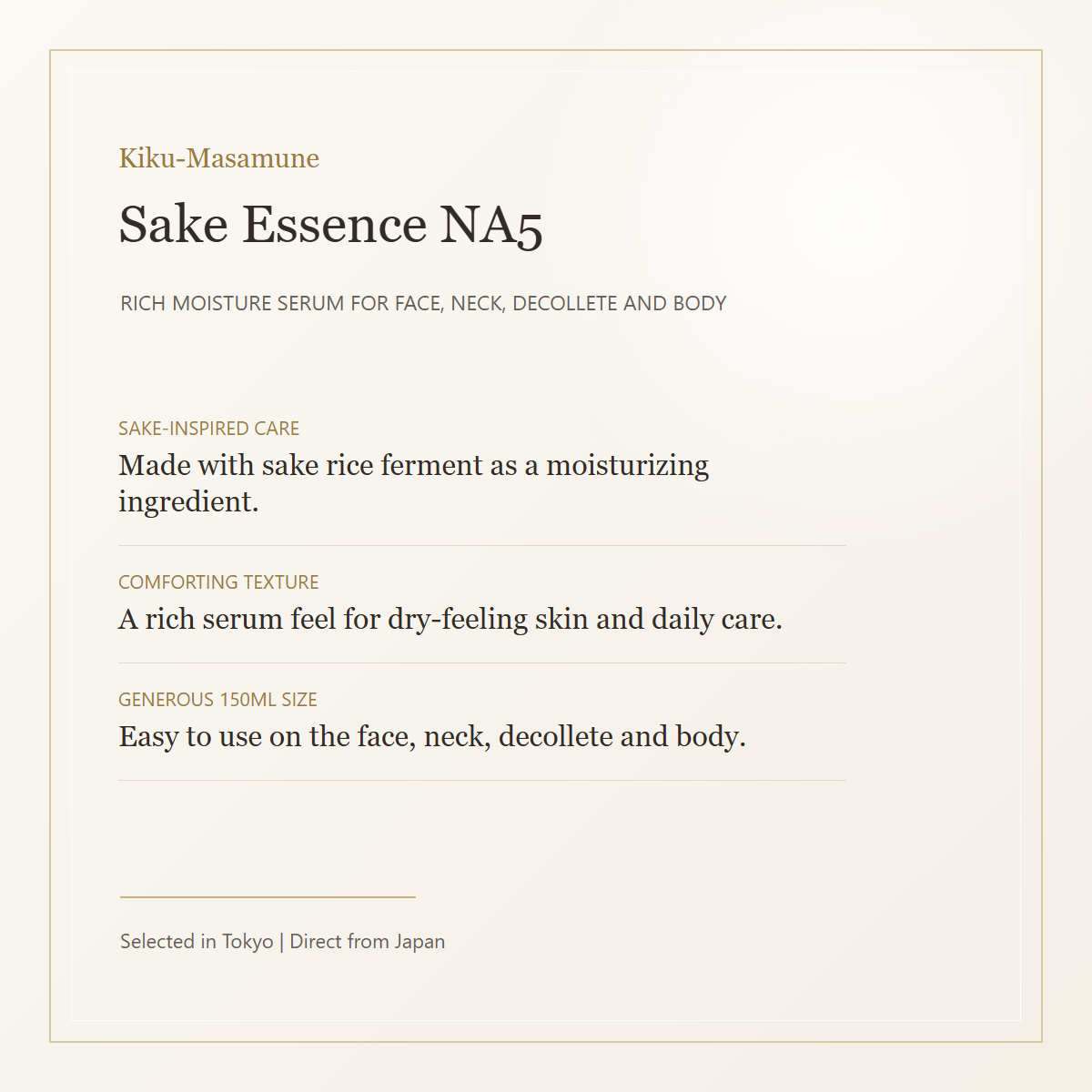 Kiku-Masamune Sake Essence NA5 rich moisture serum overview