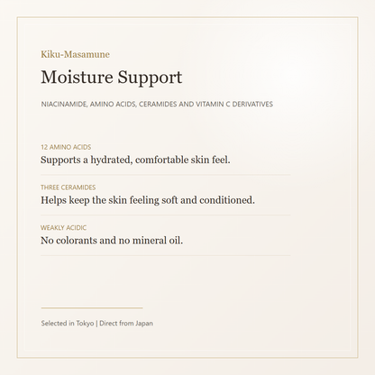 Kiku-Masamune Sake Essence NA5 moisture support ingredients card