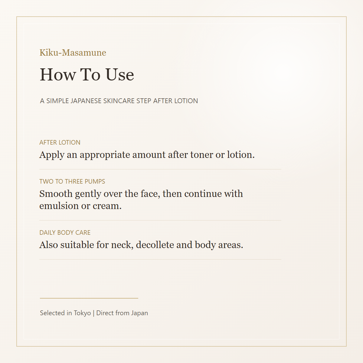 Kiku-Masamune Sake Essence NA5 how to use routine card