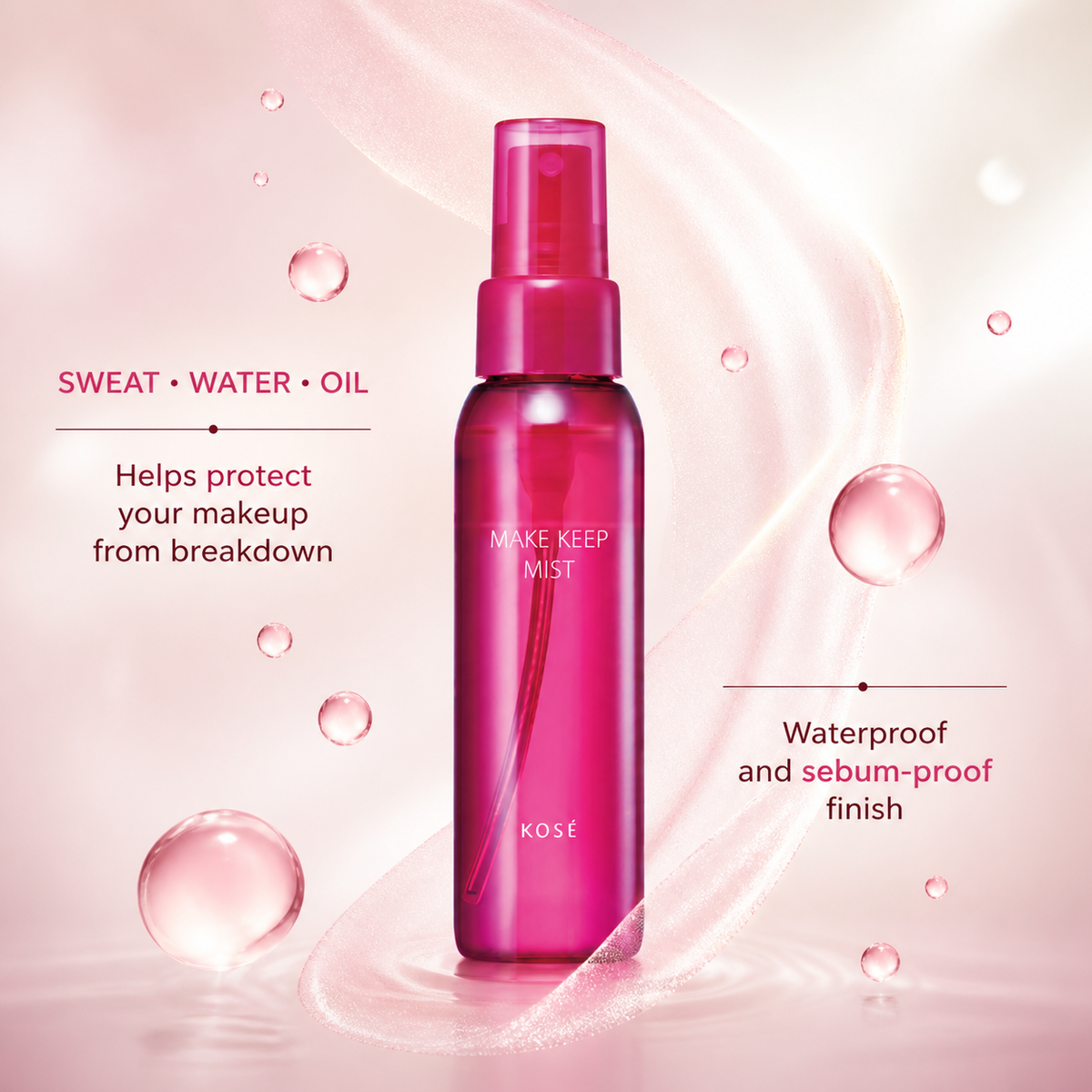 KOSE Make Keep Mist EX+ sweat water and oil proof feature