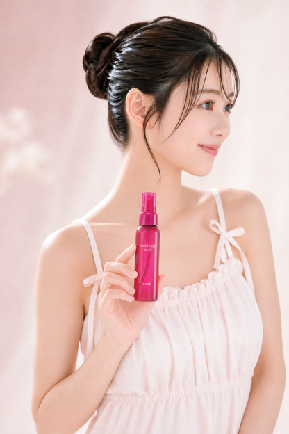 Japanese model holding KOSE Make Keep Mist EX+ 80mL