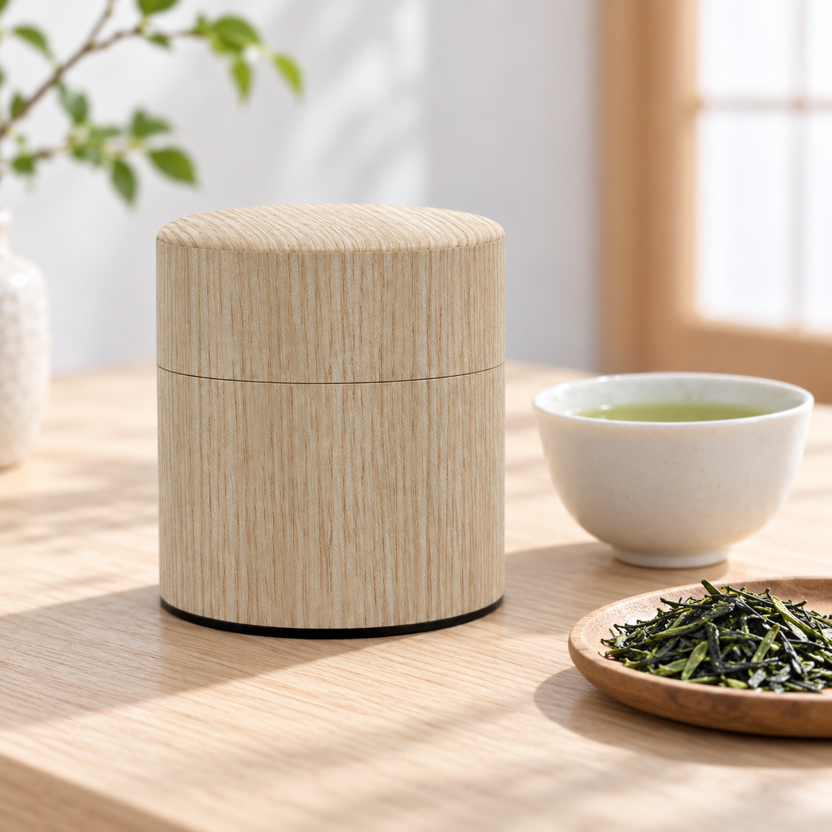 Nuku Mori Oak canister on tea table
