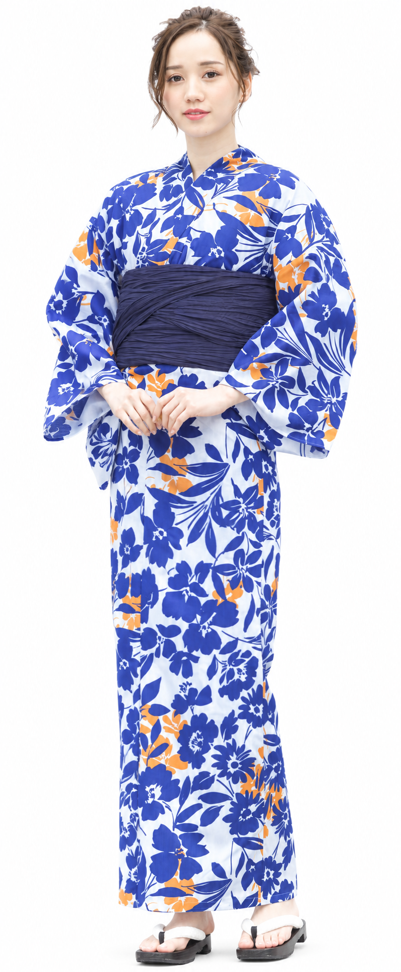 Blue and orange floral yukata variant
