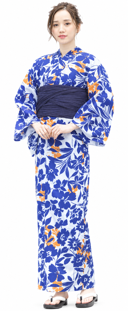 Blue and orange floral yukata variant