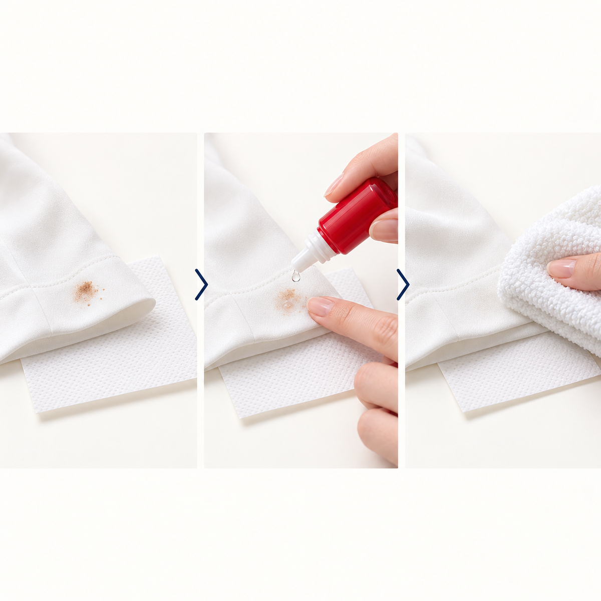 Illustration of absorbent sheet and stain treatment steps