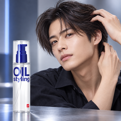 Man styling smooth hair with LIPPS Base Styling Oil Damage