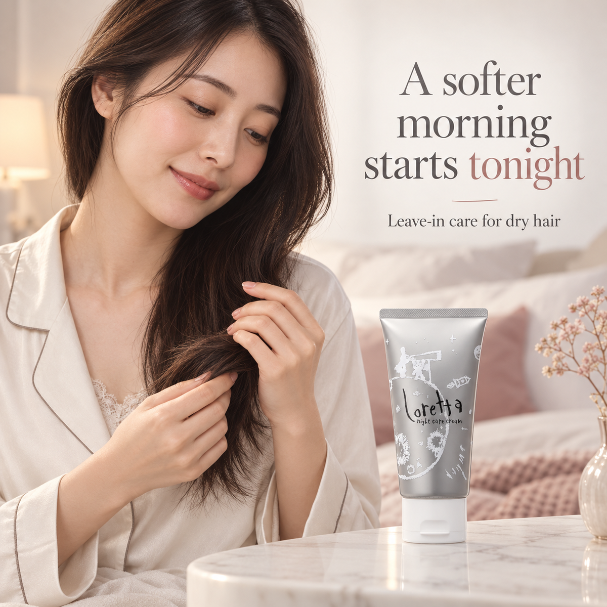 Bedtime leave-in hair care with Loretta Night Care Cream