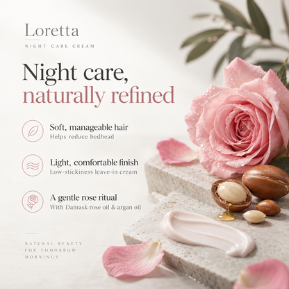 Loretta night care benefits with rose and argan oils