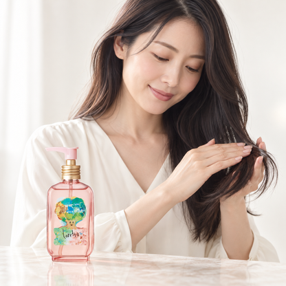 Japanese adult model smoothing oil through hair ends
