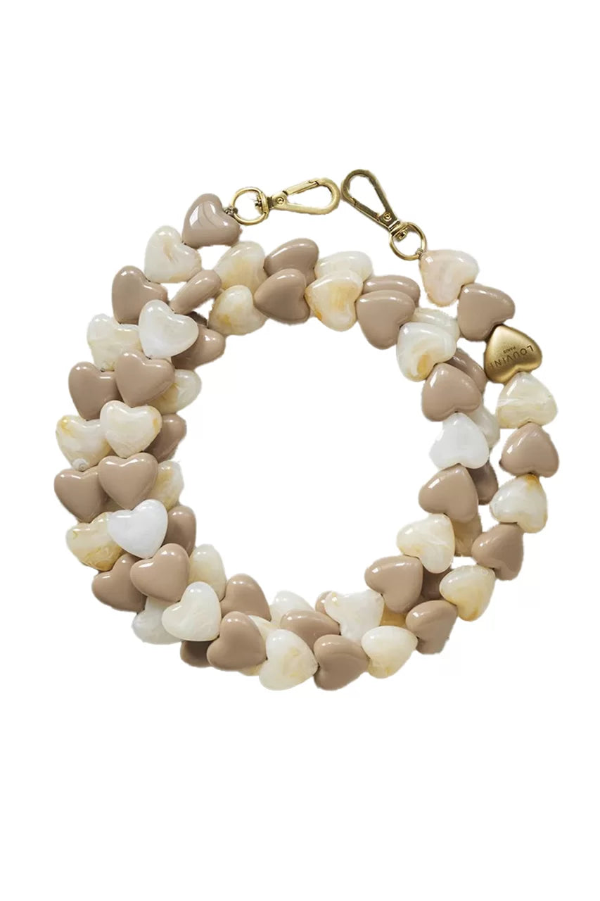 Louvini Paris CUORE Beige-Taupe Japan-exclusive chain on white background