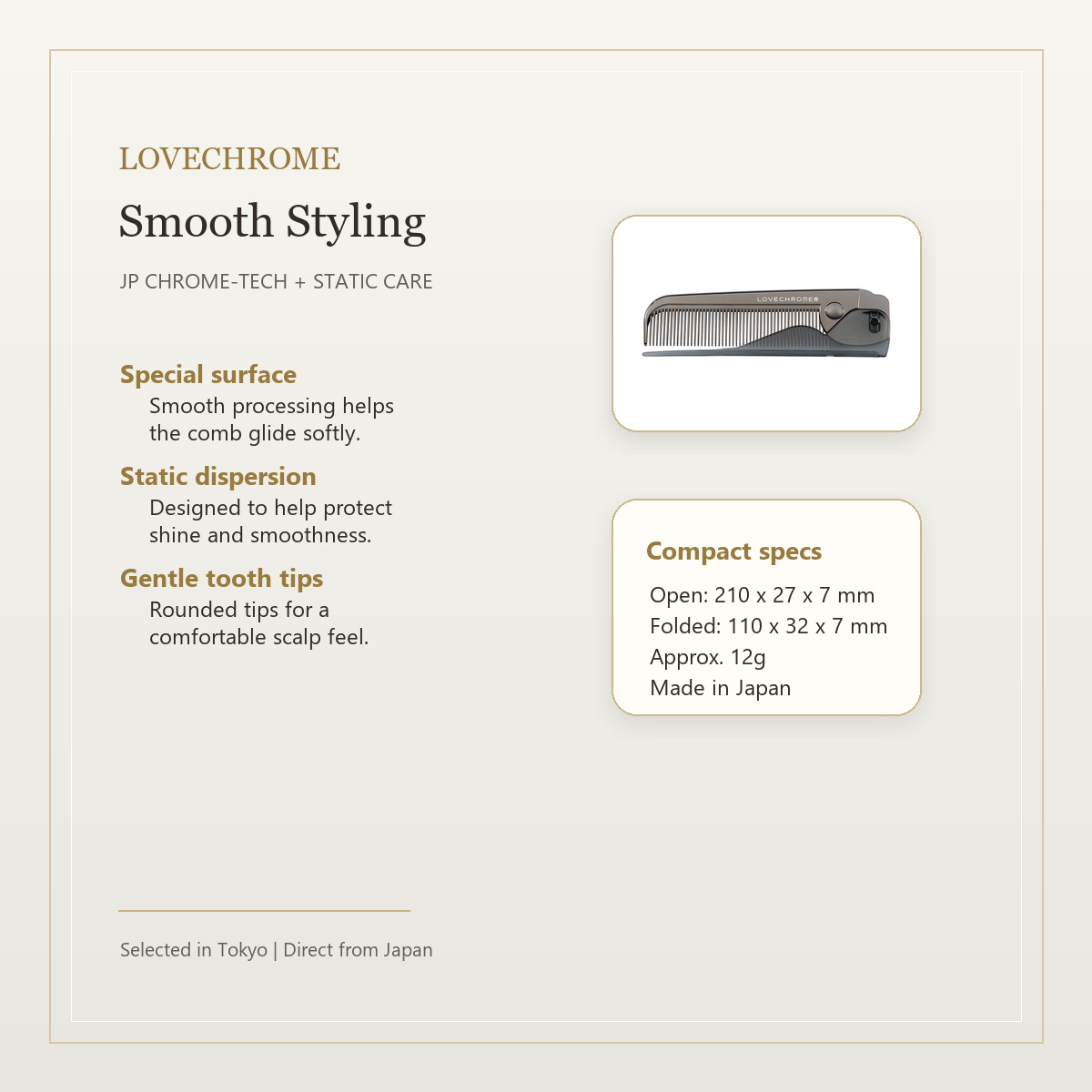 LOVECHROME PG Bangs Comb Premium Black JP CHROME TECH feature card