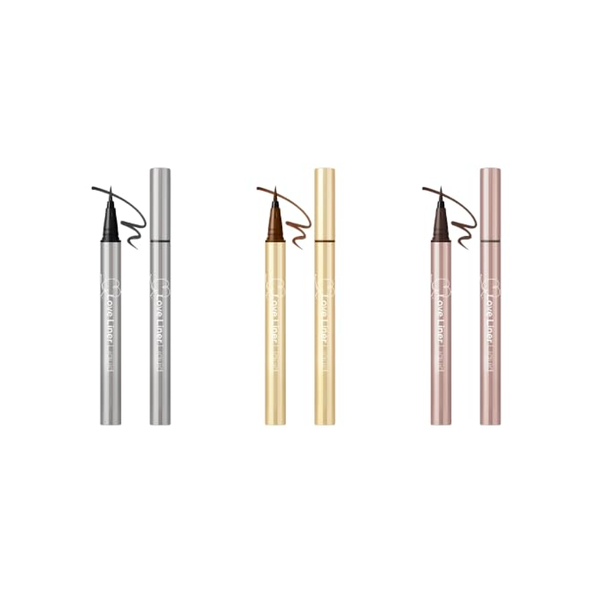 Love Liner Liquid Black Brown Dark Brown three color set on white background