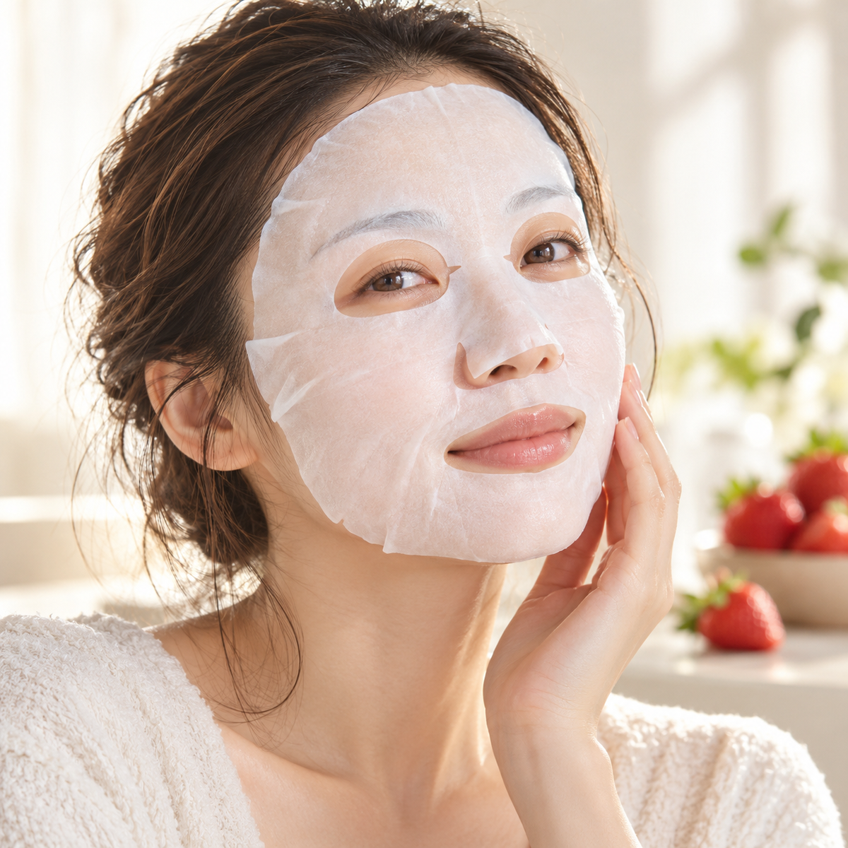 Fukuoka LuLuLun Amaou Strawberry illustrative model with sheet mask