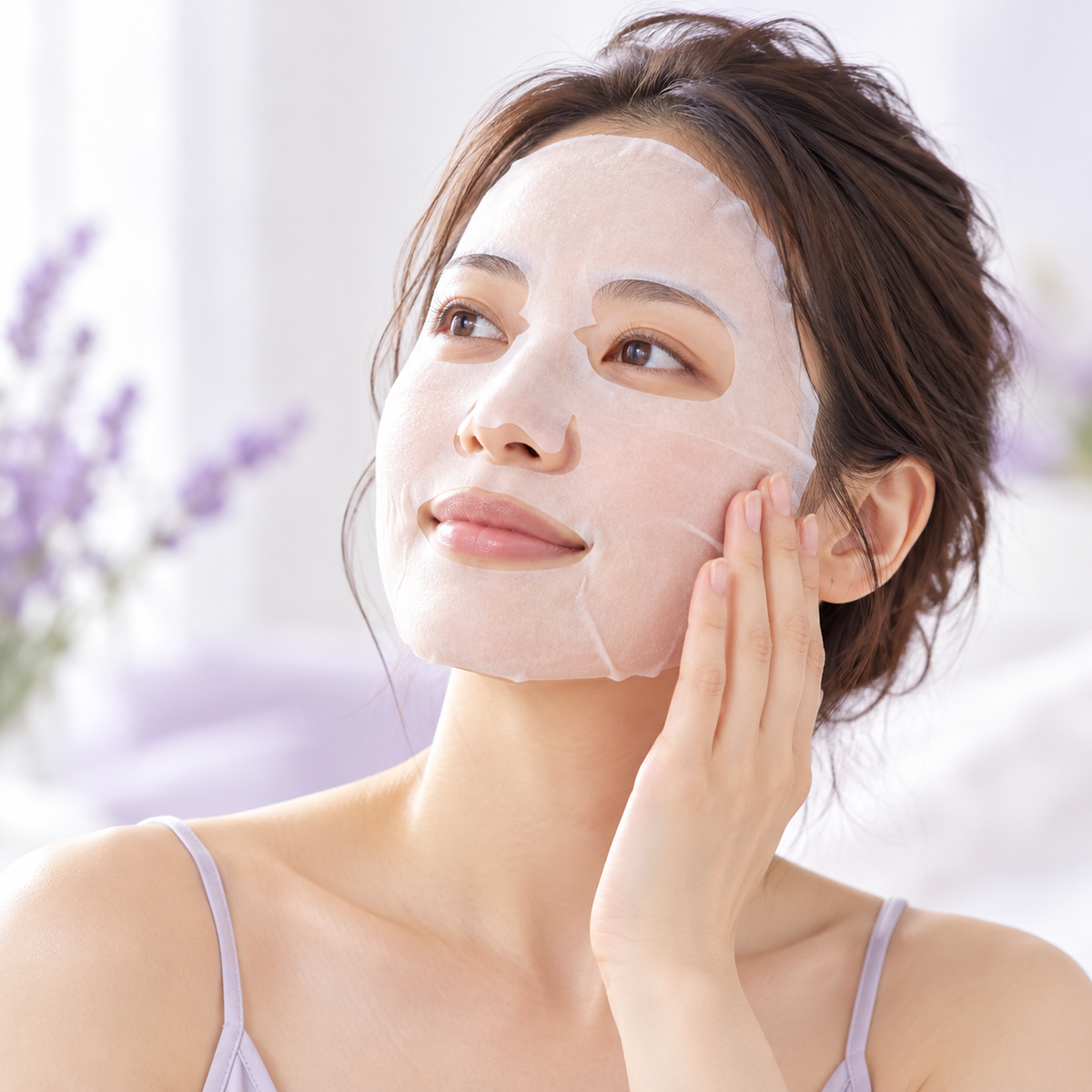 Illustrative model applying a sheet mask