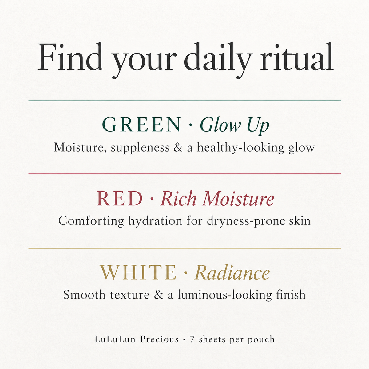 LuLuLun Precious GREEN RED WHITE benefit comparison