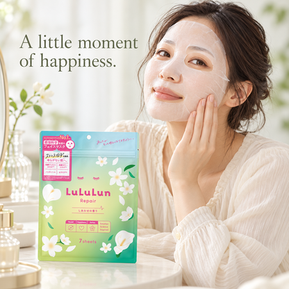 Illustrative skincare routine with LuLuLun Repair Happy Scent
