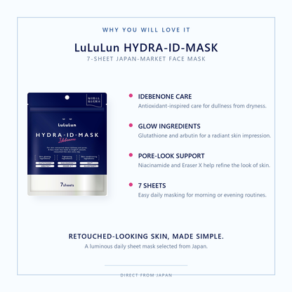 LuLuLun Hydra ID Mask | Idebenone Glow Care Sheet Mask 7 Sheets | Made in Japan