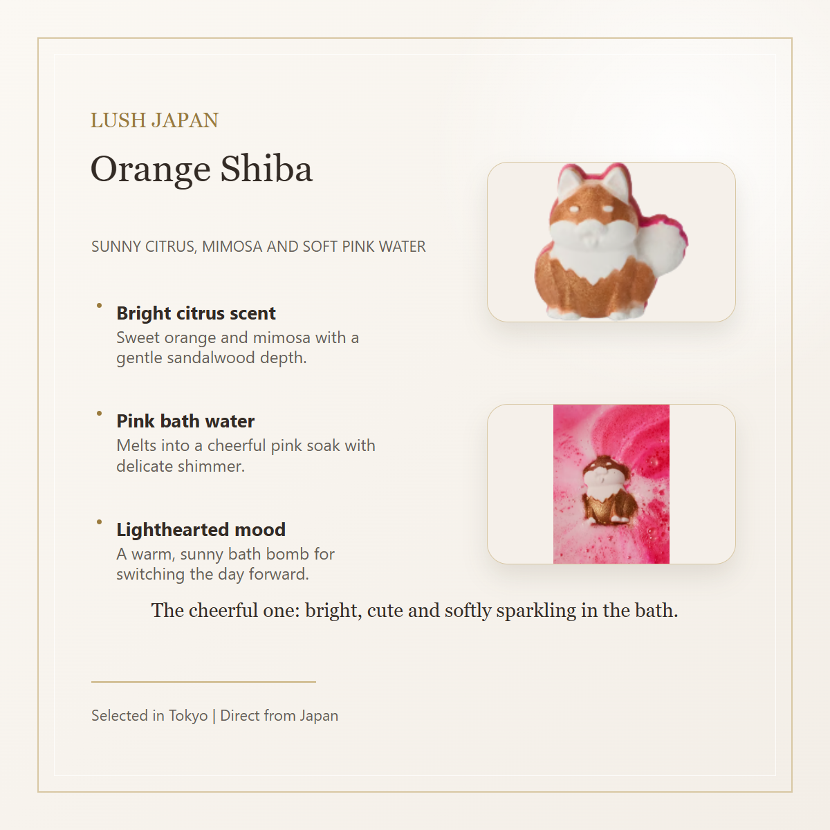 LUSH Orange Shiba bath bomb citrus mimosa pink bath water