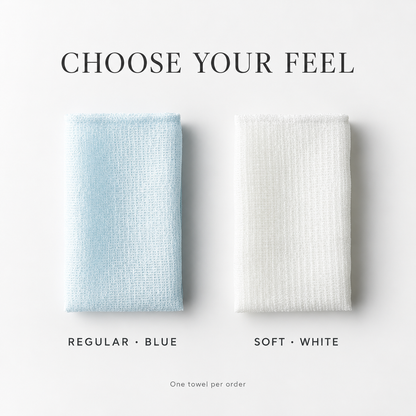 MARNA Awawan Regular Blue and Soft White body towels side by side