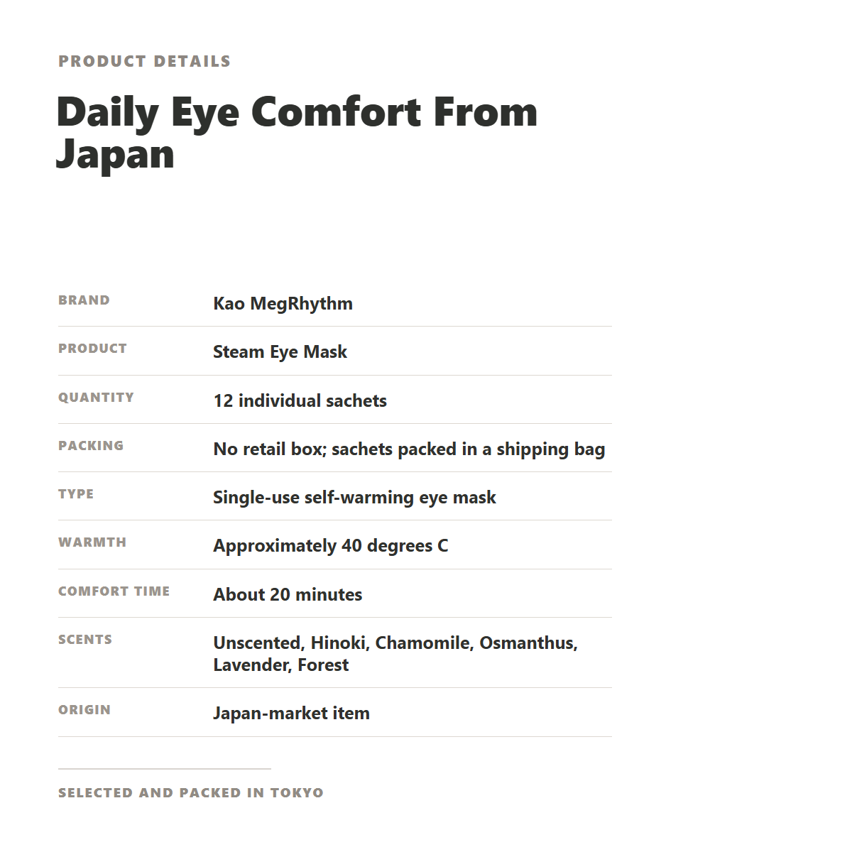 Kao MegRhythm Steam Eye Mask individual sachet product details