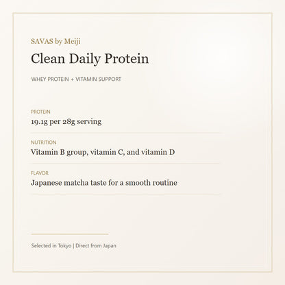Meiji SAVAS Whey Protein 100 Matcha 980g protein and vitamin features