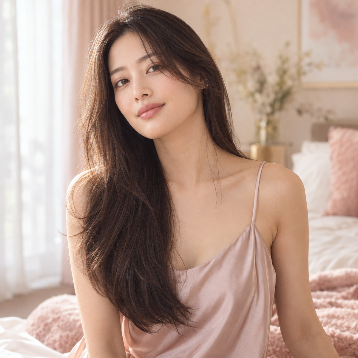 Woman with smooth natural hair for Milbon Jemile Fran Melty Butter