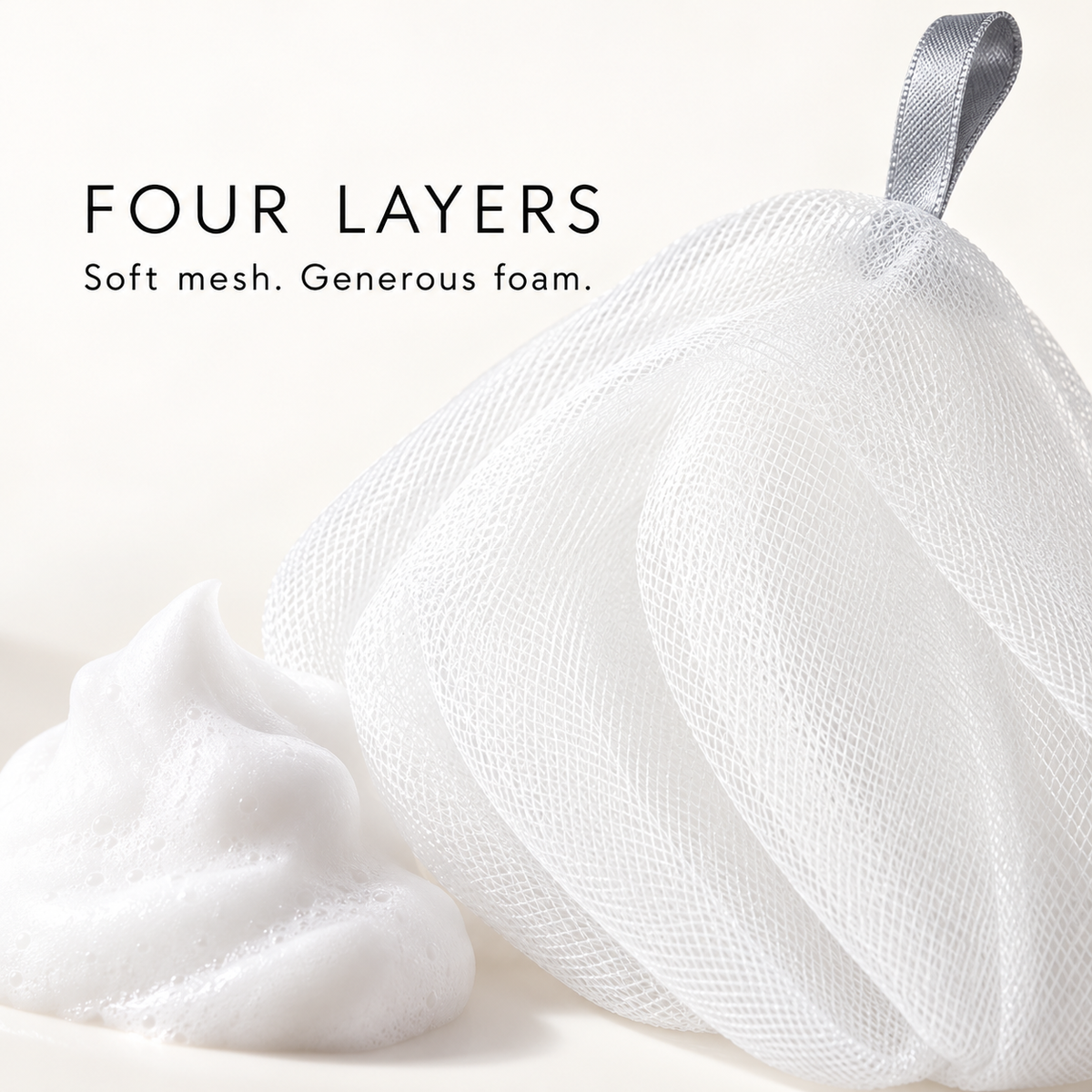 Close view of the soft four-layer mesh and cleanser foam