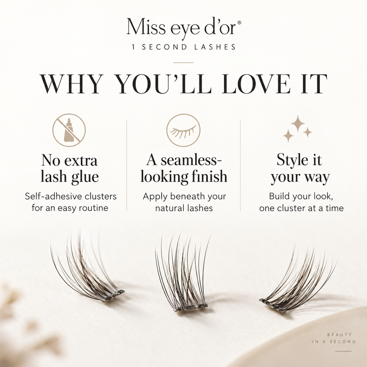 1 Second Lashes self-adhesive cluster benefits