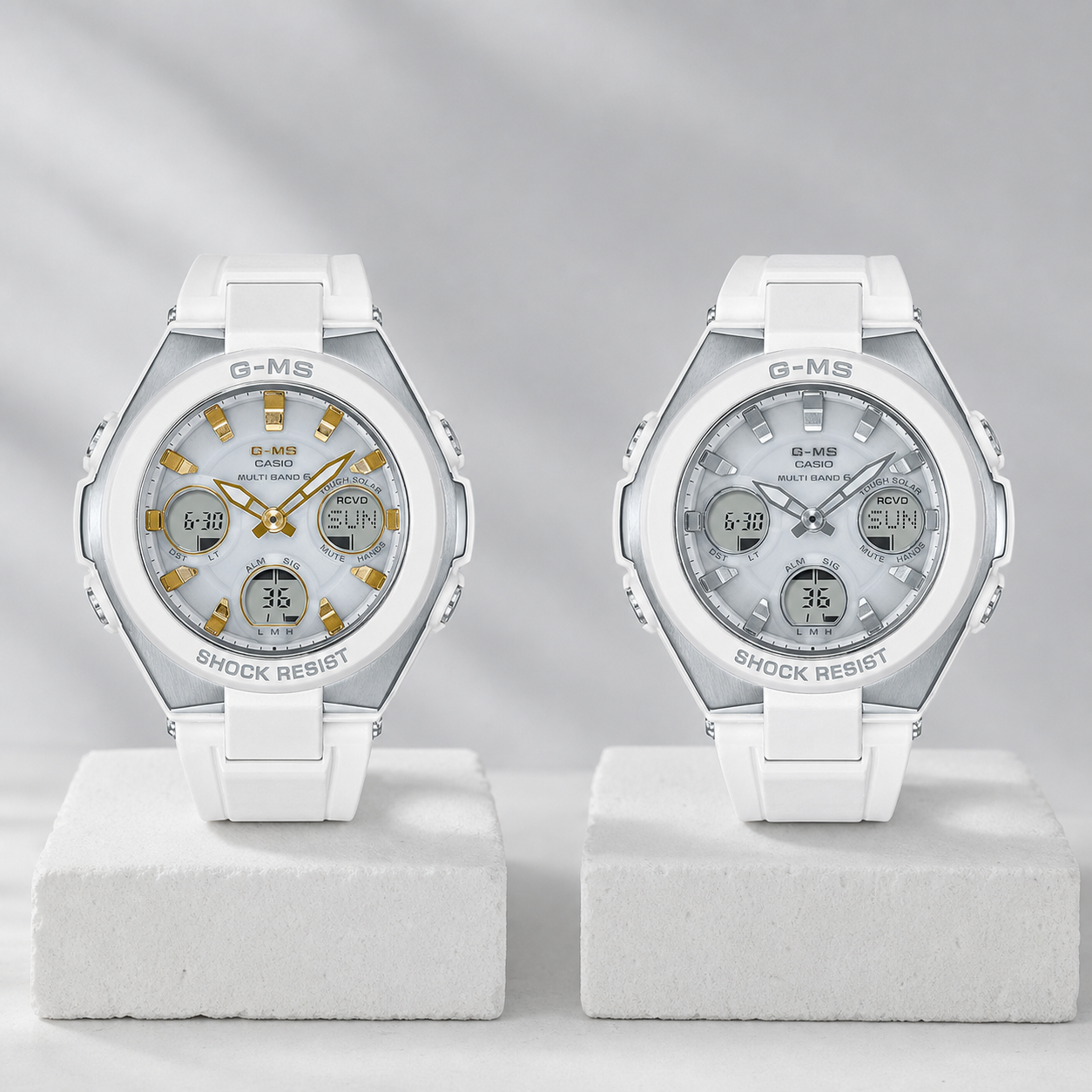 G-MS white and gold and white and silver comparison