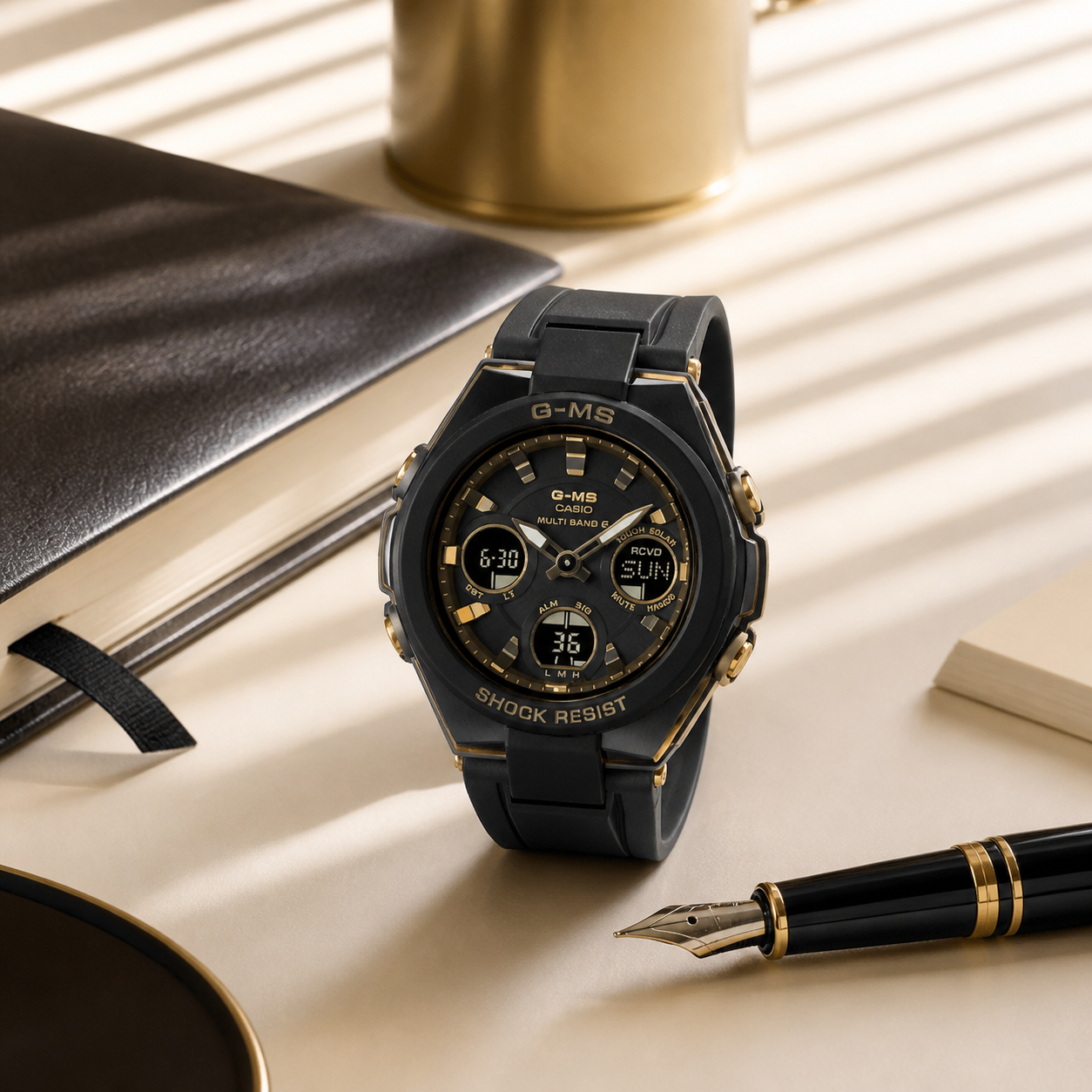 MSG-W100G black and gold office desk scene