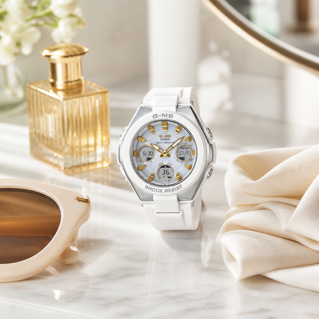 G-MS white and gold vanity scene