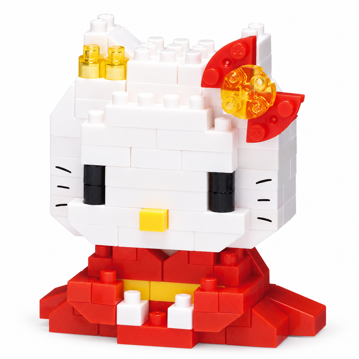 Illustrative generated image of nanoblock Hello Kitty Kimono model on white background