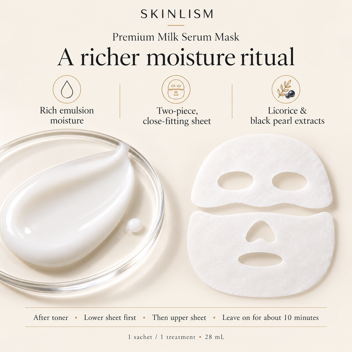 SKINLISM rich emulsion moisture and two-piece mask instructions
