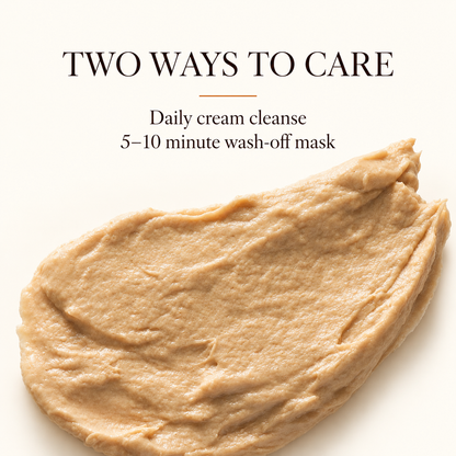 Daily cream cleanse or 5–10 minute wash-off mask