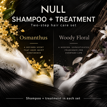 English NULL two-scent shampoo and treatment feature
