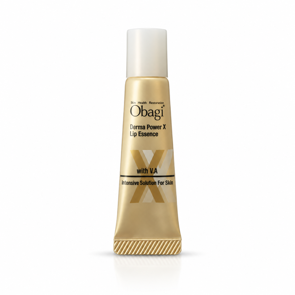 Obagi Derma Power X Lip Essence 10g tubo de ouro em fundo branco