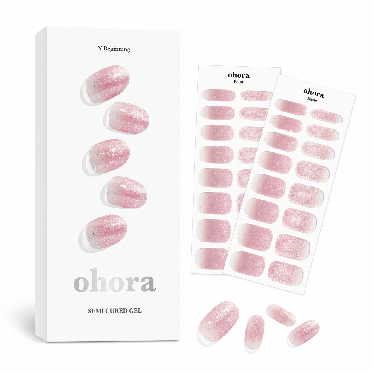 ohora N-Beginning semi-cured gel nail strips on white background