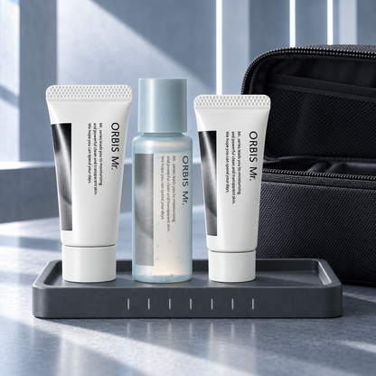 ORBIS Mr. compact three-step skincare routine for travel
