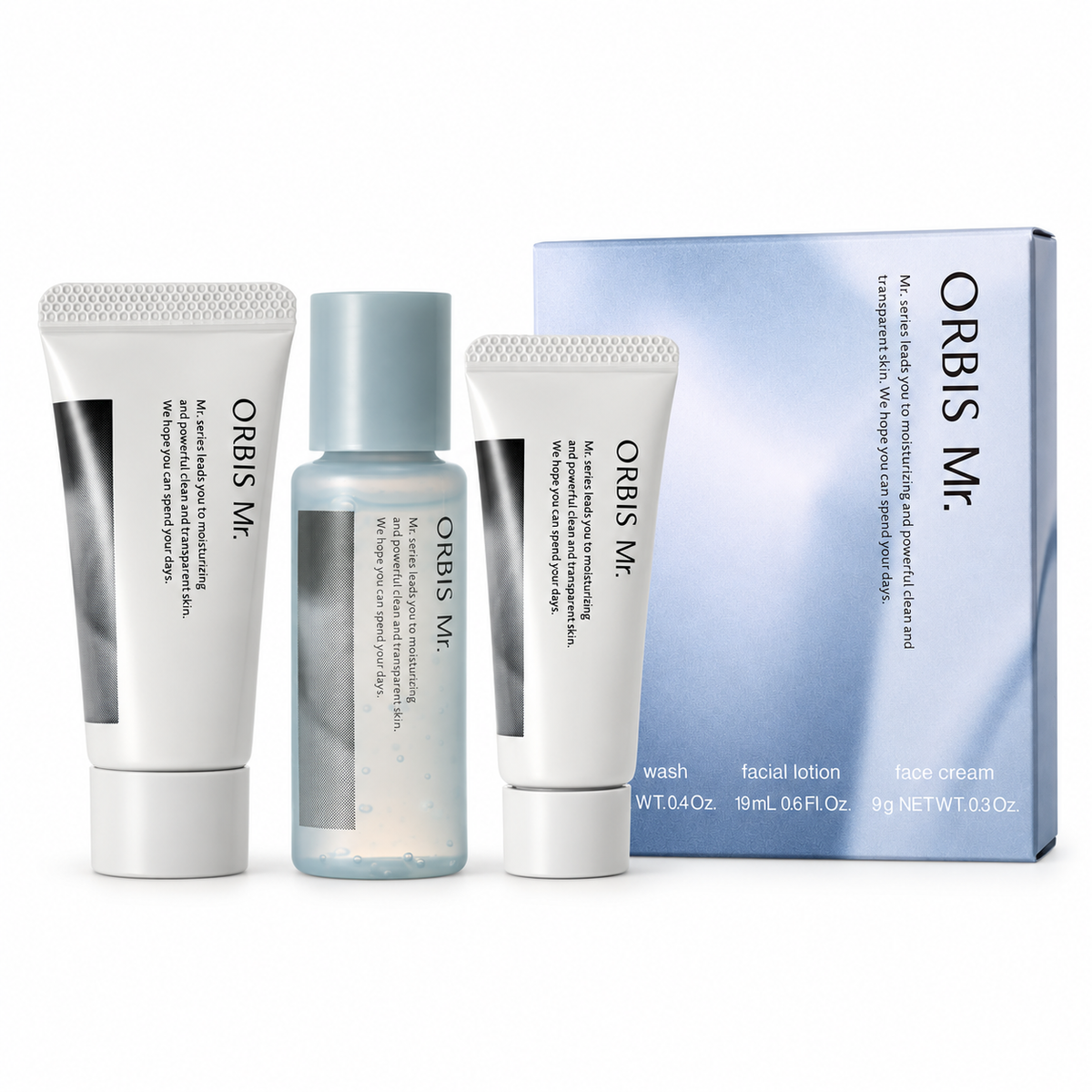 ORBIS Mr. Trial Set with face wash, lotion, moisturizing cream and box