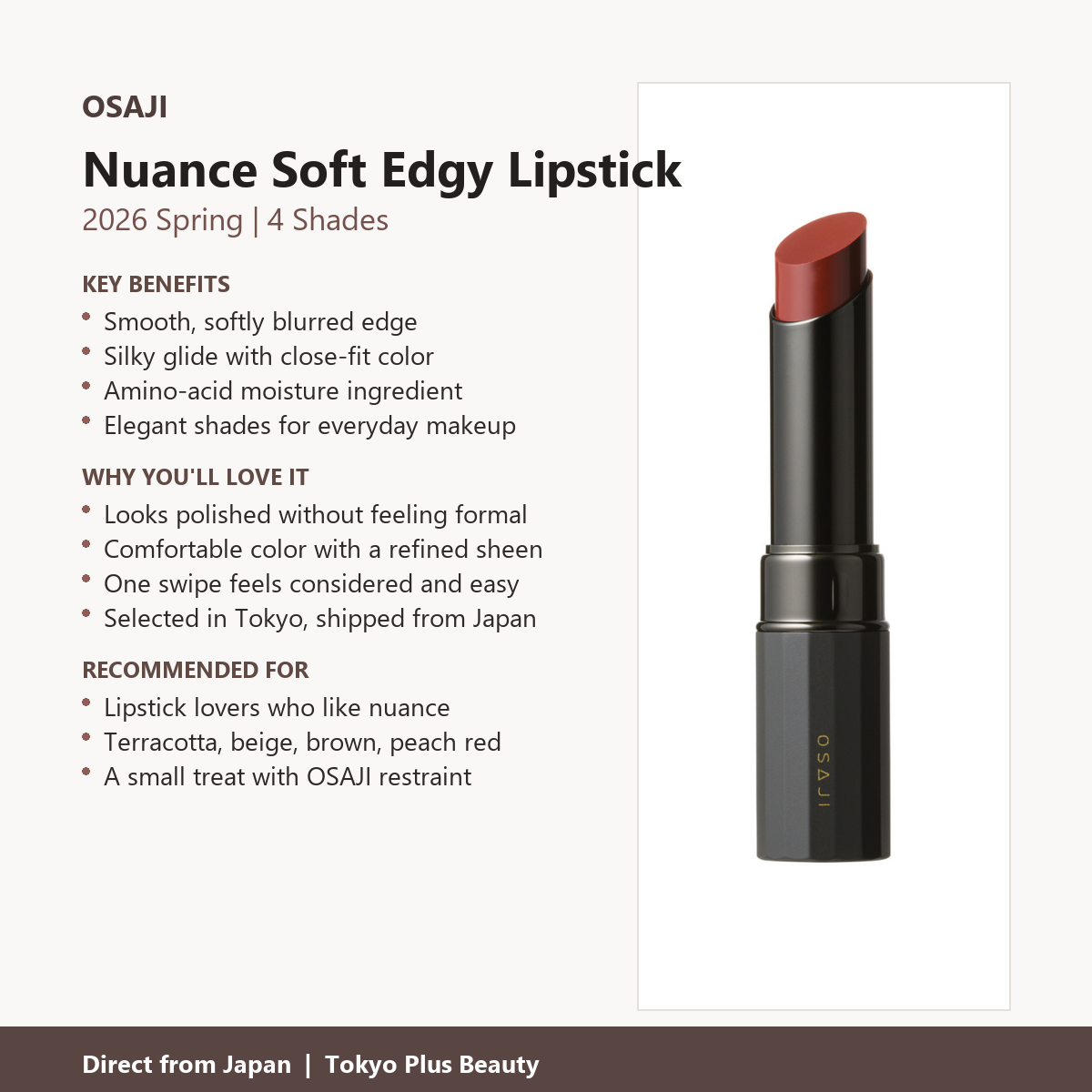 OSAJI Nuance Soft Edgy Lipstick benefits and shade overview
