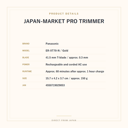 Panasonic ER-XT70-N Pro T-Blade Trimmer Gold THE BARIKAN product details