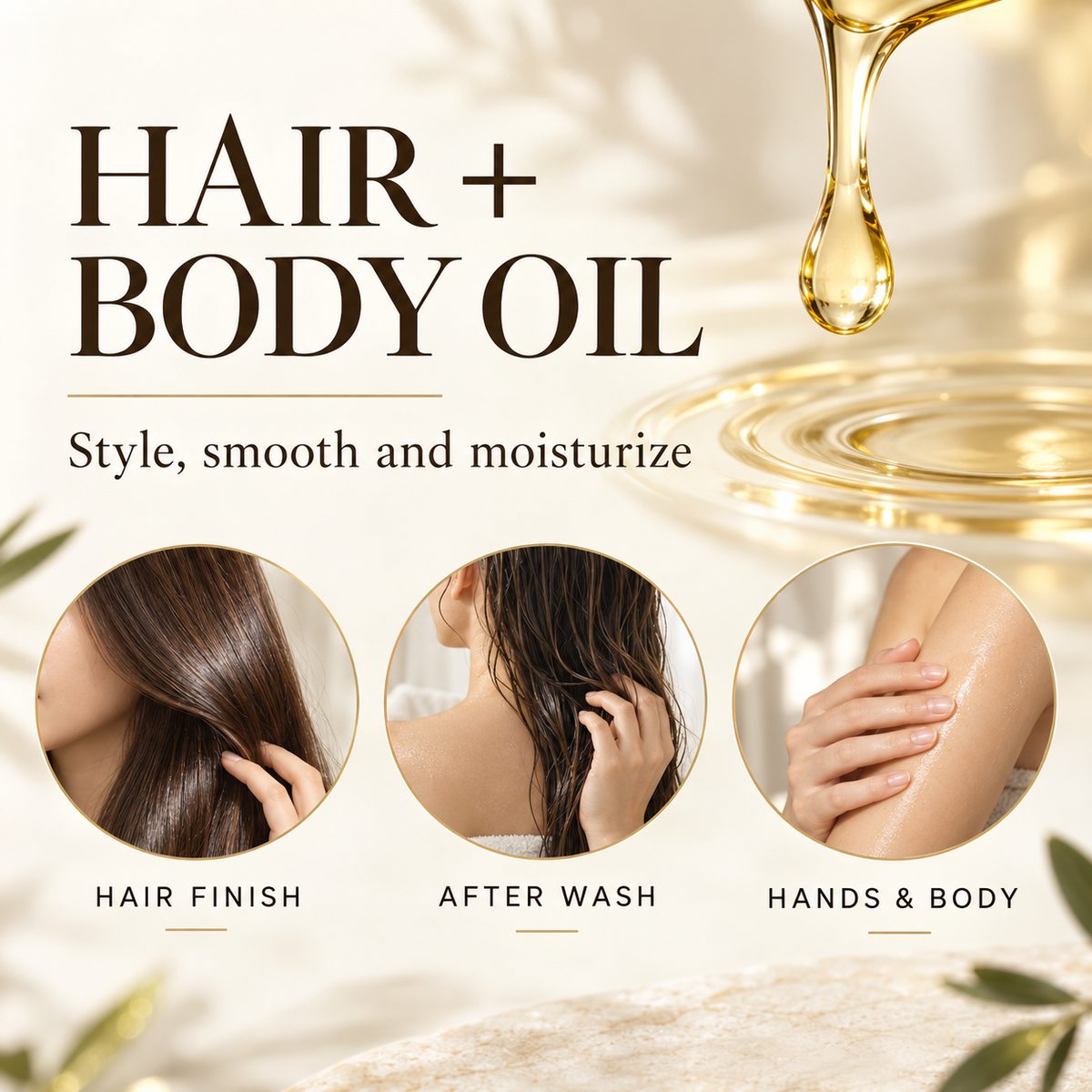 Promille Oil hair and body use infographic