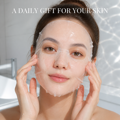 Original fictional model wearing a Pureal clear essence sheet mask