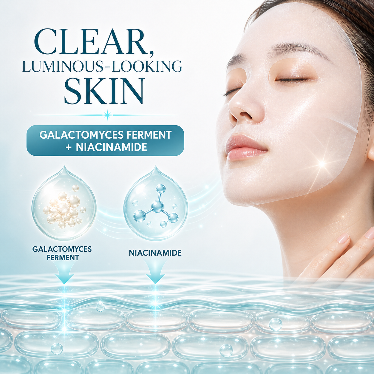 Pureal clear essence mask Galactomyces ferment and Niacinamide feature