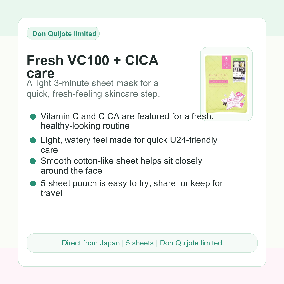 Fresh VC100 plus CICA care benefit card for Quality 1st BeMe mask