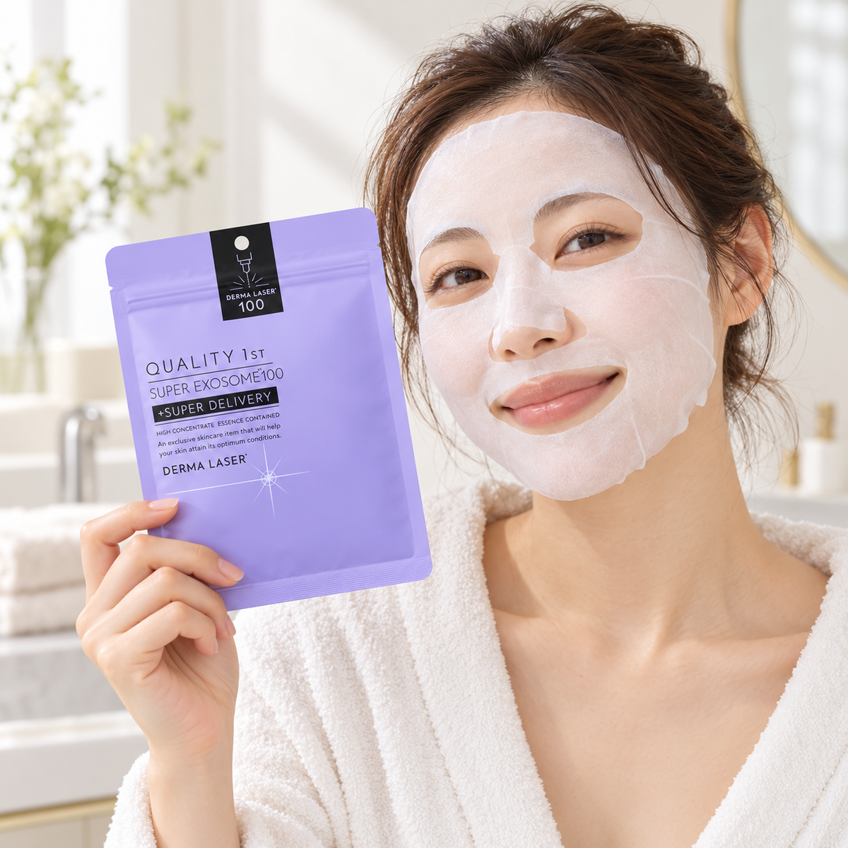 Japanese model using Super Exosome 100 sheet mask