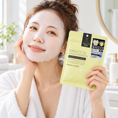 Japanese model using Derma Laser Super Glutathione 100 sheet mask